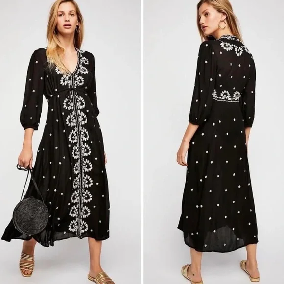 Free People Wild Fable Black Embroidered Midi Dress - Picture 2 of 5